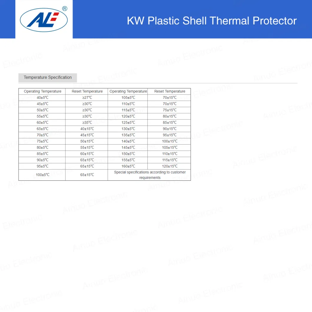 Plastic Shell Motor Thermal Protector/Temperature Control 40&ordm; C--160&ordm; C