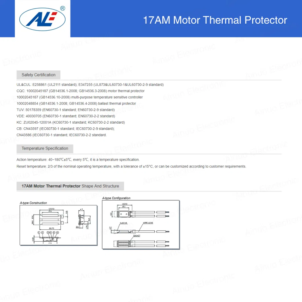 Motor Thermal Protector/Temperature Control 40&ordm; C--180&ordm; C