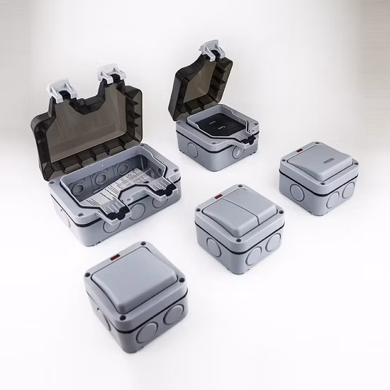 New IP66 EU Type Waterproof Wall Socket and Switch for Outdoor 2 Gang 2 Way Switch