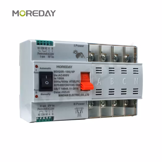 Moreday 2p 4p ATS 63A 100A 125A Generator ATS Controller Automatic Transfer Switch Dual Power Changeover Switch PC Class